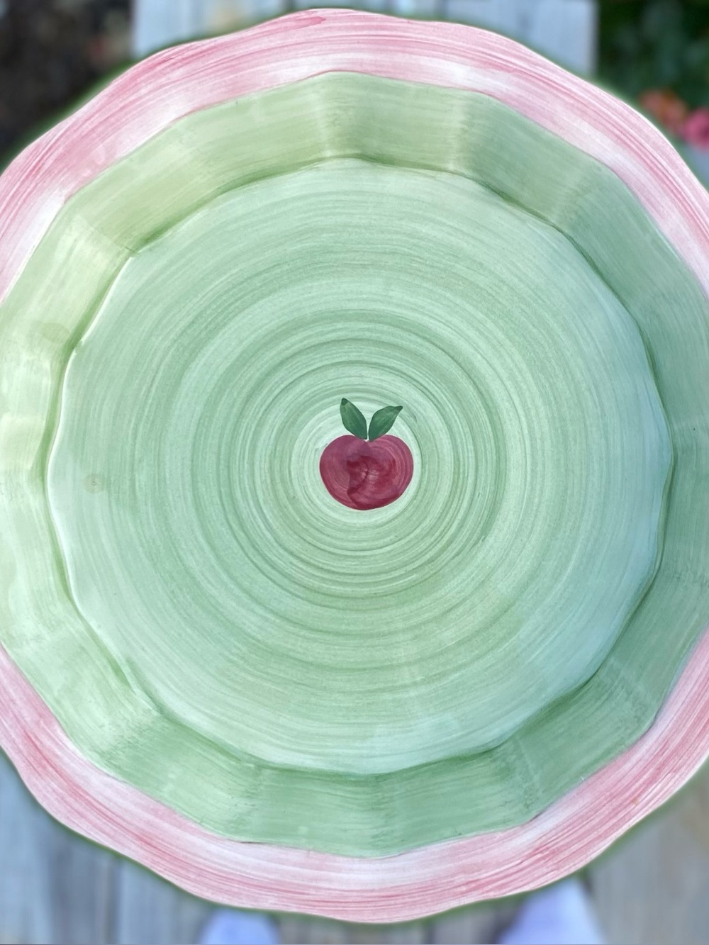 Hand-Painted Green & Pink Apple Ceramic Plate